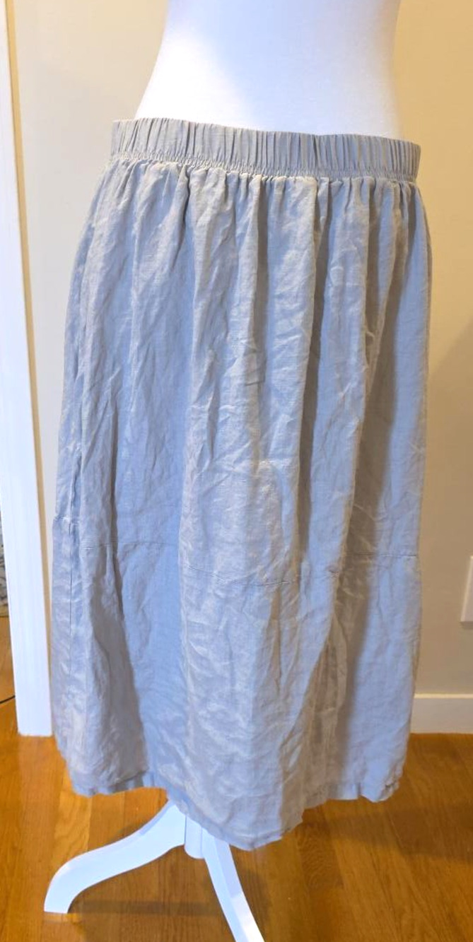 Eileen Fisher L Organic Linen Cargo Midi Skirt Gray A-Line 4 Pockets Lined